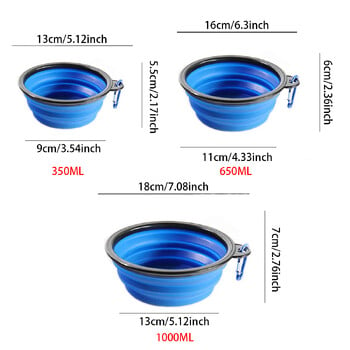 Πτυσσόμενο σιλικόνης κατοικίδιου ζώου για σκύλους μπολ με νερό για υπαίθριο κάμπινγκ Ταξίδι Φορητά πτυσσόμενα πιάτα με καραμπίνερ