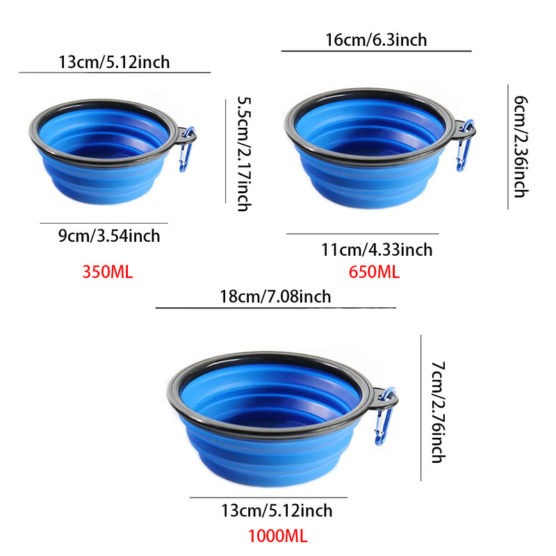 Sulankstomas naminiams gyvūnėliams silikoninis šunų maistas vandens dubuo lauko kempingas Kelionės Nešiojami sulankstomi reikmenų indai su karabinu