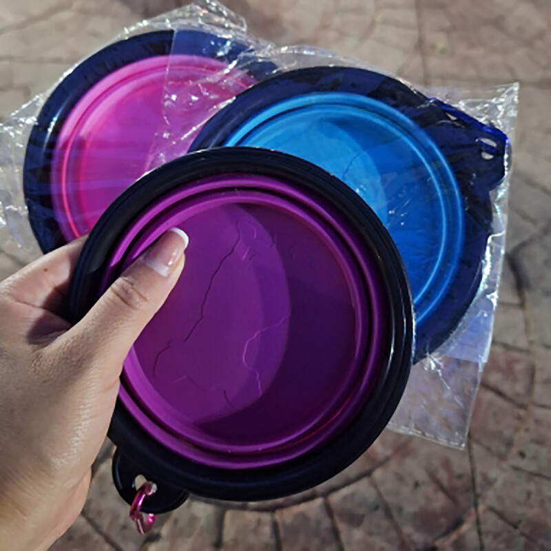 Sulankstomas naminiams gyvūnėliams silikoninis šunų maistas vandens dubuo lauko kempingas Kelionės Nešiojami sulankstomi reikmenų indai su karabinu