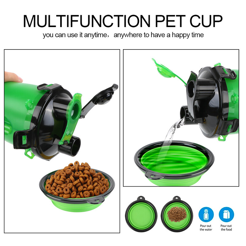 Šunų kačių vandens butelis Nešiojami sulankstomi geriamieji dubenys naminių gyvūnėlių vandens dozatorius lauke 2 viename sulankstomas butelis naminių gyvūnėlių tiektuvas