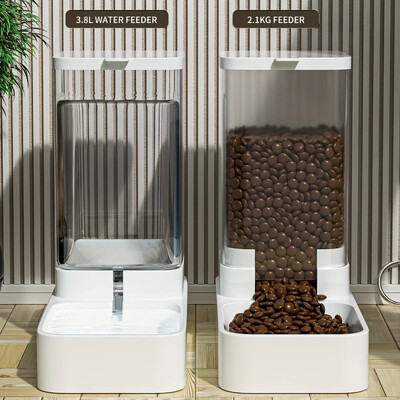 Plastikinis naminių gyvūnėlių tiektuvo ir girdyklos rinkinys, gravitacinis maisto dozatorius, vandens talpykla, neelektrinis, automatinis, katė, šuo, 2,1 kg