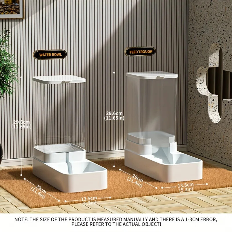Plastikinis naminių gyvūnėlių tiektuvo ir girdyklos rinkinys, gravitacinis maisto dozatorius, vandens talpykla, neelektrinis, automatinis, katė, šuo, 2,1 kg