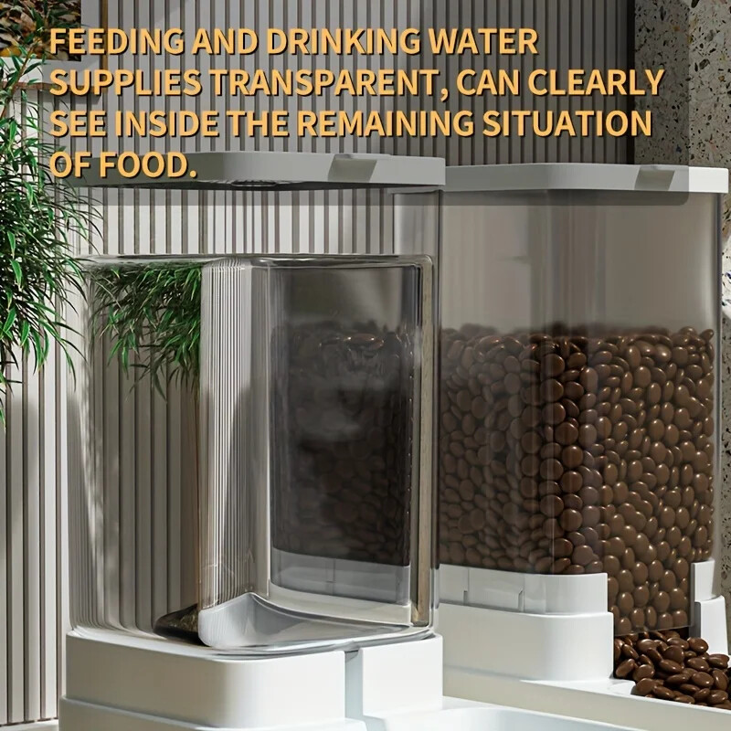 Plastikinis naminių gyvūnėlių tiektuvo ir girdyklos rinkinys, gravitacinis maisto dozatorius, vandens talpykla, neelektrinis, automatinis, katė, šuo, 2,1 kg