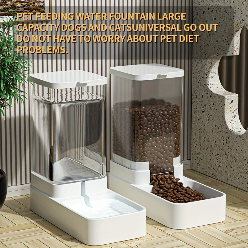 Plastikinis naminių gyvūnėlių tiektuvo ir girdyklos rinkinys, gravitacinis maisto dozatorius, vandens talpykla, neelektrinis, automatinis, katė, šuo, 2,1 kg