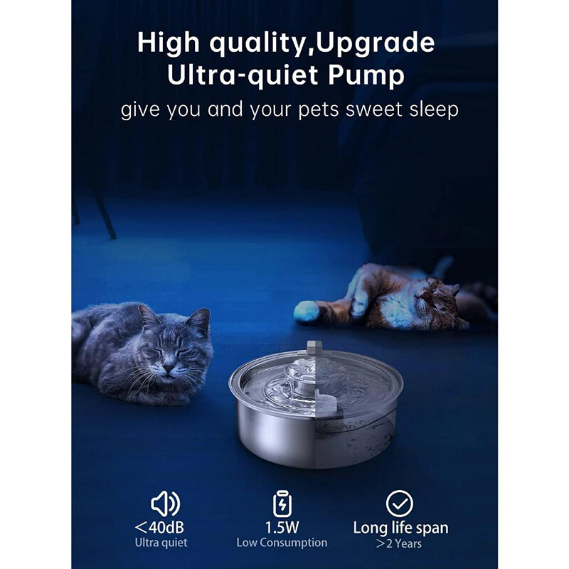 Naujas 2L vandens fontanas šunims 304 nerūdijančio plieno automatinis vandens fontanas Itin tylus siurblio filtras valo naminių gyvūnėlių vandens dozatorių