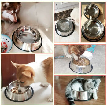 6 размера Pet Dog Cat Bowls Хранилка от неръждаема стомана Хранилка Купа за вода за домашни кучета Котки Кученце Ястие за храна на открито XS/S/M/L/XL/XXL