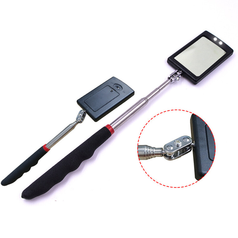 1 gab. Teleskopisks noteikšanas spogulis, kas uzstādīts automašīnā, universāls salokāms kvadrātveida spogulis ar apgaismojumu automašīnas apakšējā endoskopa pārbaudes spogulis