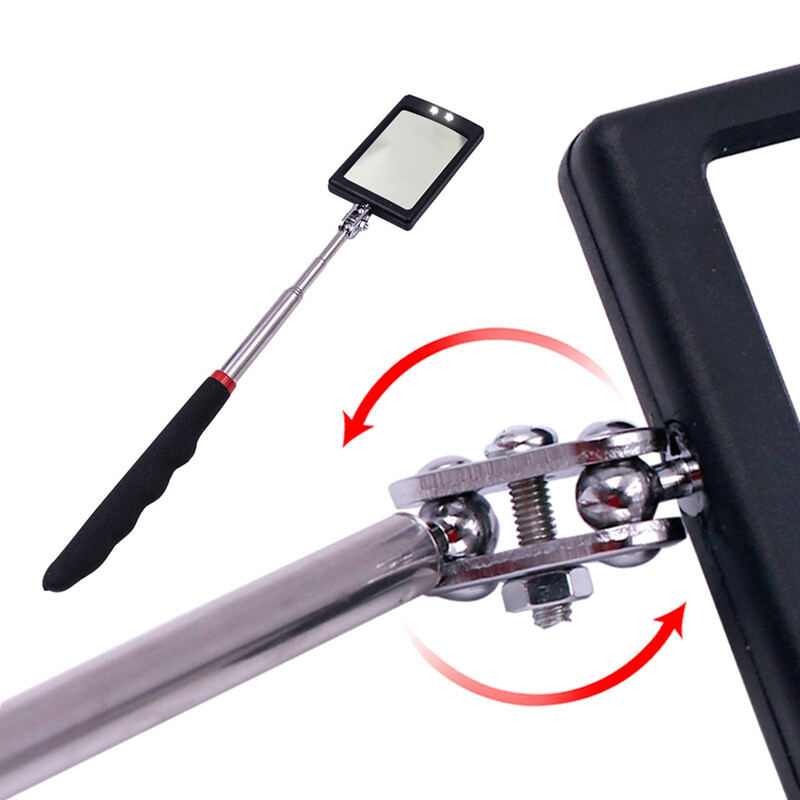 1 gab. Teleskopisks noteikšanas spogulis, kas uzstādīts automašīnā, universāls salokāms kvadrātveida spogulis ar apgaismojumu automašīnas apakšējā endoskopa pārbaudes spogulis