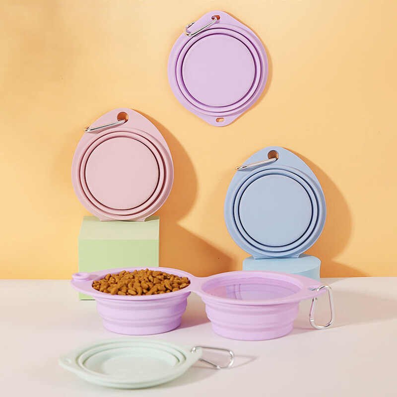 Skladacia miska pre psov, silikónová dvojitá miska, skladacia miska na krmivo pre psov, voda, vonkajšia cestovná miska na pitie pre psov