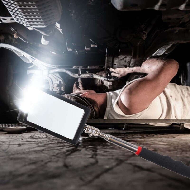 360° apžiūros veidrodžio LED šviesos teleskopiniai veidrodžiai, išplečiami mechaniniai įrankiai, tikrinimo veidrodžio teleskopinės rankenos taisymo įrankiai