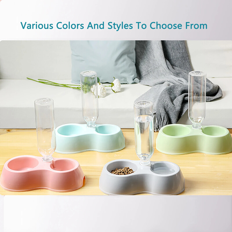 Naminių kačių dubuo automatinis tiektuvas vandens dozatorius šunų kačių ėdalo dubuo su pakeltu gėrimo stovu Dvigubas indas katėms šunims augintiniams