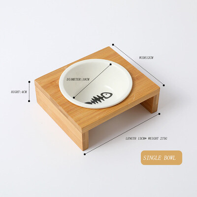 Mājas kaķis un suns Divkārša bļoda Viena bļoda Keramikas bļoda bambusa galds kaķa neslīdošā dubultā bļoda Suņu kaķu barības bļoda