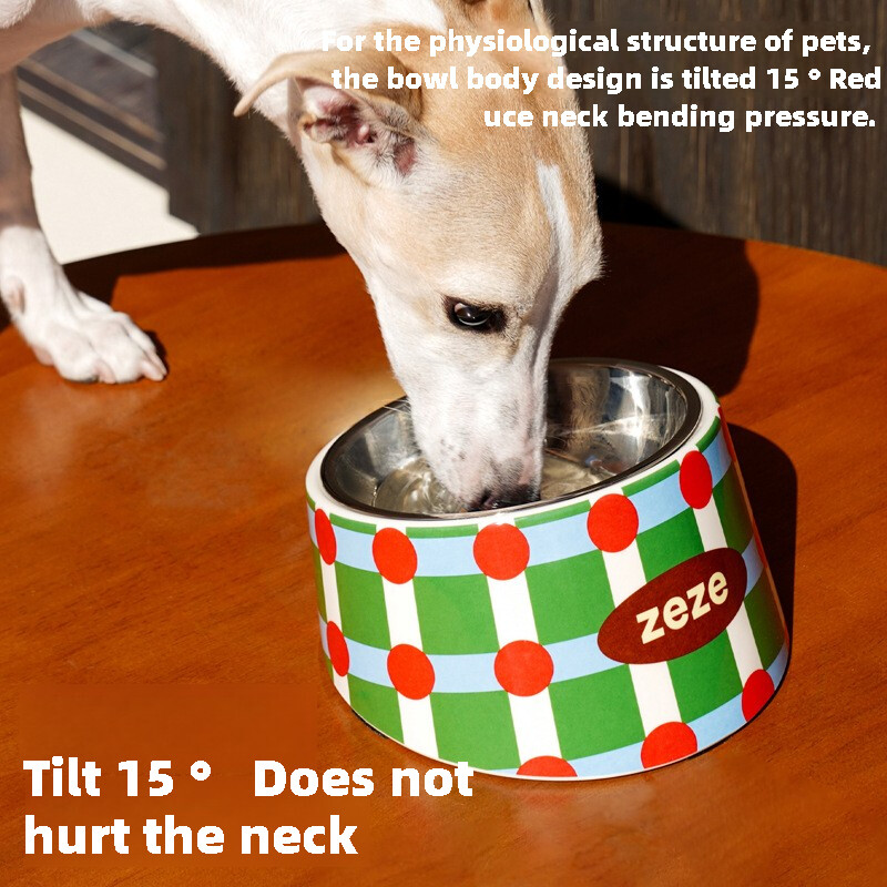 Katės šunų dubuo 15 laipsnių pakreiptas nerūdijančio plieno kačių dubuo Apsauginis kaklelis šuniukų kačių tiektuvas Neslystantis, atsparus susidūrimams augintinio dubuo