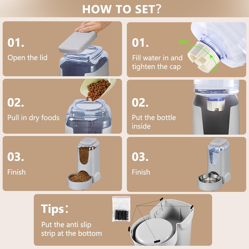 Šunų kačių tiektuvas Automatinis kačių šėrytuvas ir vandens dozatorius su nerūdijančio plieno šunų dubenėliu, savaiminiu šėrimu mažiems ir vidutiniams naminiams gyvūnėliams