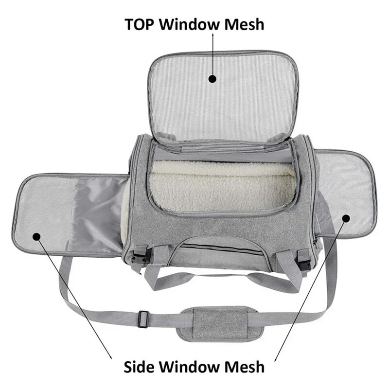Šunų nešiojimo krepšys su stora medvilnine pagalvėle Aviacijos kuprinė nuo uždusimo Nešiojamas kelioninis krepšys naminių šunų krepšys tinklelis lauke