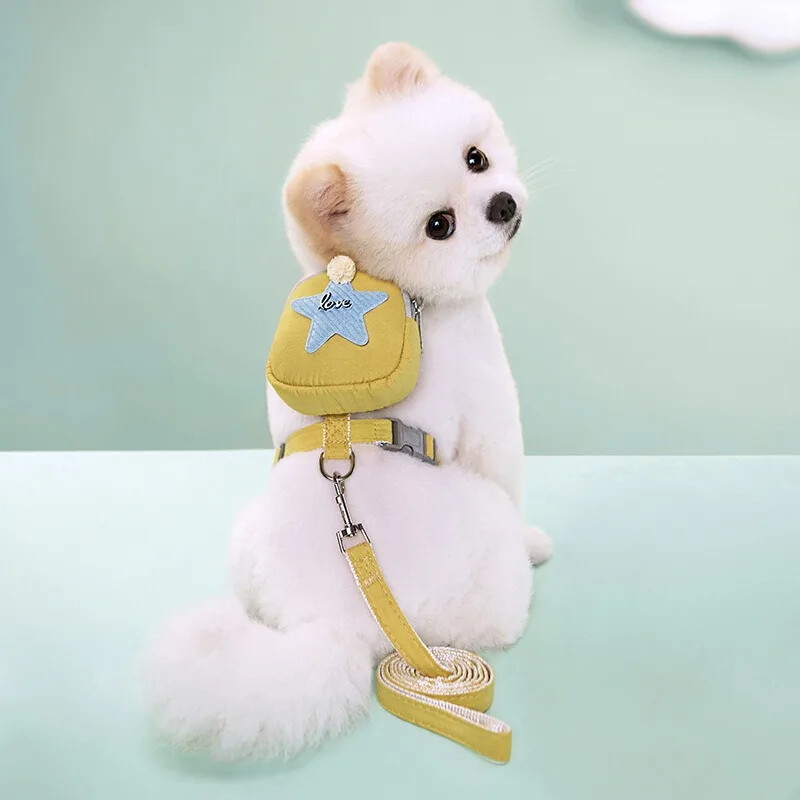 Naminių šunų petnešos su krepšiu Miela naminių gyvūnėlių kuprinė su pavadėliu, penkių smailių žvaigždučių naminių gyvūnėlių puošmena, skirta kasdieniam pasivaikščiojimui žygio treniruotėms