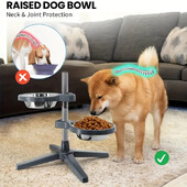 Állítható magasságú, emelt kisállat etető 2 rozsdamentes acél tállal, zárrendszerrel, tartós műanyag állvánnyal, minden méretű kutya számára