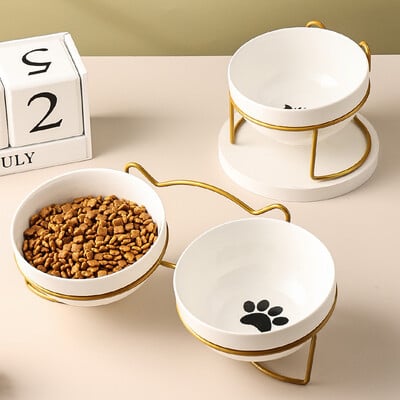 500ML Pet Ceramic Bowl Kitten Puppy Ceramic Bowl Τροφοδότης Νερού Τροφή για γάτες Διανομέας πιάτων τροφοδοσίας με υπερυψωμένη βάση αξεσουάρ γάτας