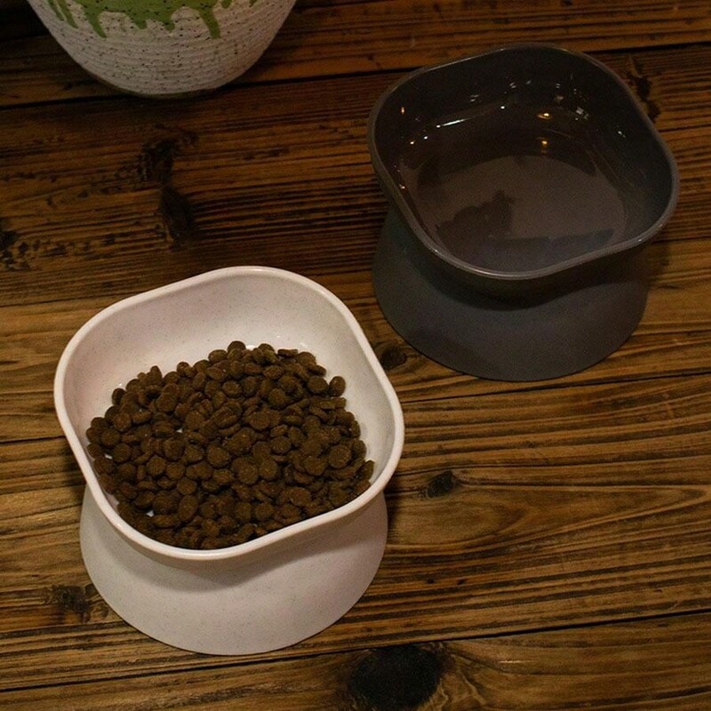 Klasikinės kaklo apsaugos ir neapvirtimo kačių stalo reikmenys su dideliu atidarymu ir plastikiniu kačių dubenėliu aukštai kojai