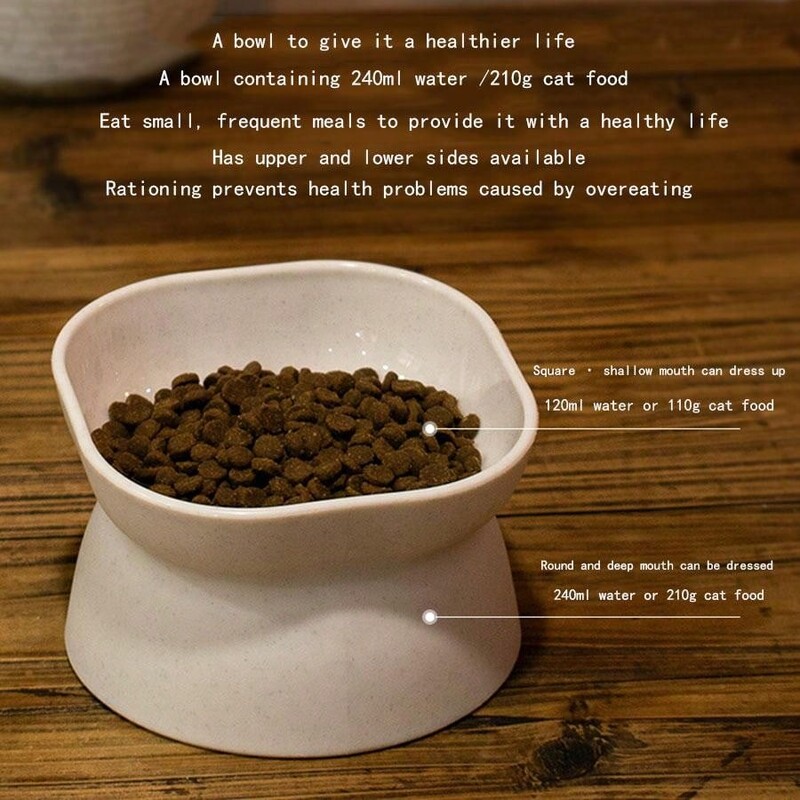 Klasikinės kaklo apsaugos ir neapvirtimo kačių stalo reikmenys su dideliu atidarymu ir plastikiniu kačių dubenėliu aukštai kojai