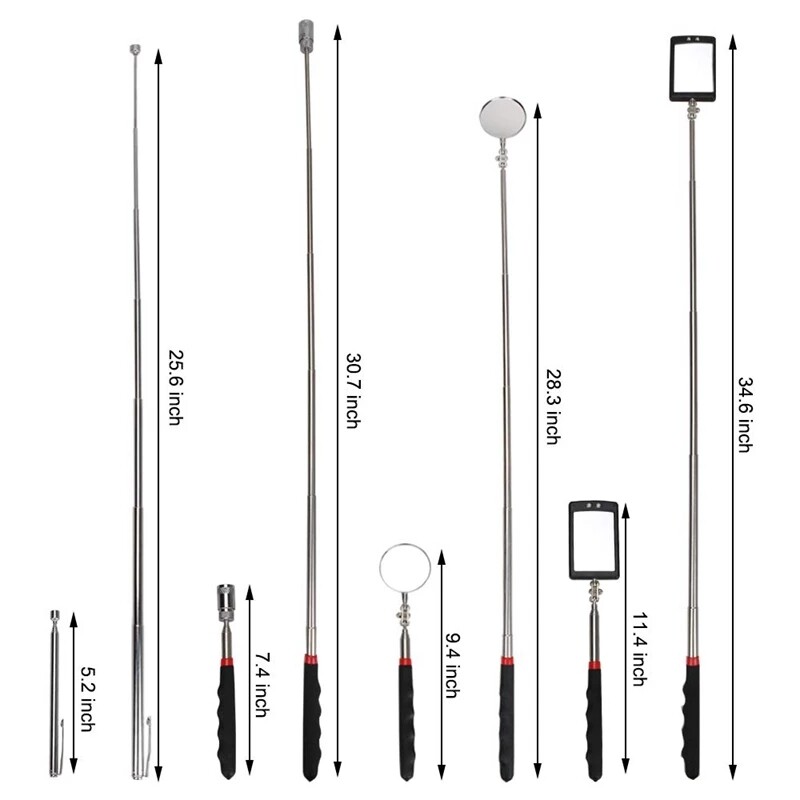 Kaasaskantav teleskoopne painduva peaga kontrollpeegel LED-valgusega reguleeritav 360 kraadi pööratav automaatsed käsitööriistad