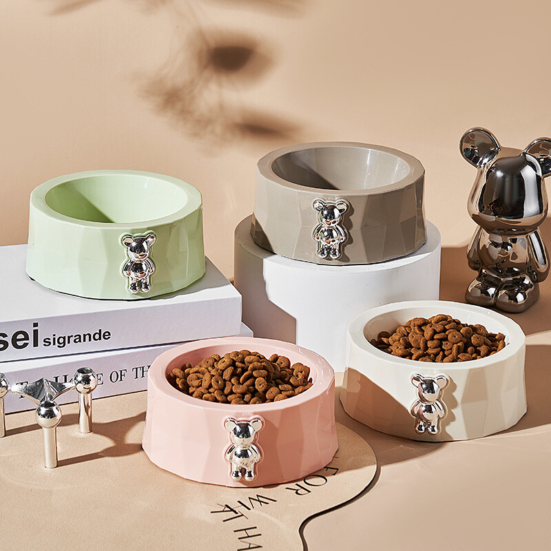 Accesorii pentru animale de companie Bol din oțel inoxidabil pentru animale de companie Bol cu diamant Urs pentru animale de companie Bol cu mâncare pentru pisici Ustensile pentru mâncare pentru câini Anti alunecare Bol pentru câini anti răsturnare