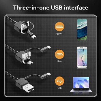 Ендоскопска камера с автоматичен фокус 3в1 Type-c Micro USB Индустриален бороскоп IP67 Водоустойчив 8LEDS за Android PC Car Pipe Sewer