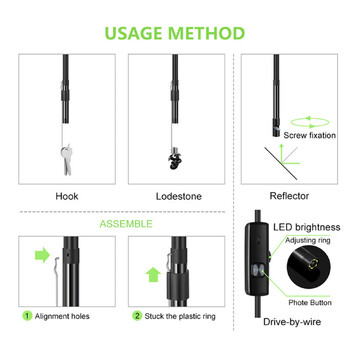 Водоустойчива 5,5 мм ендоскопска камера, регулируема 6 LED промишлена ендоскопска камера, гъвкава телена инспекционна бороскопна камера за кола