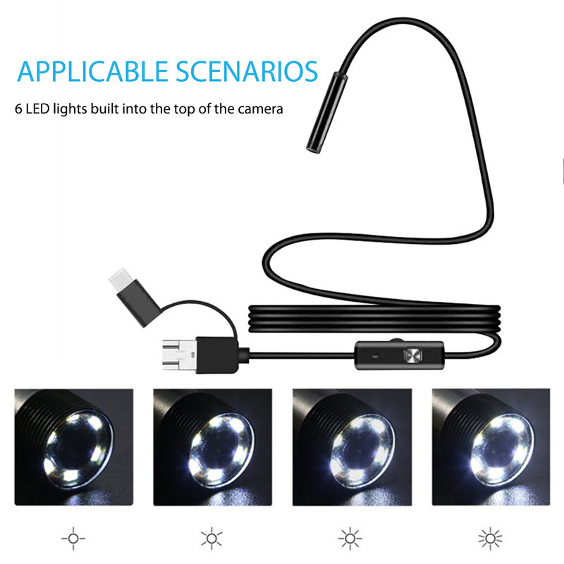 Veekindel 5,5 mm endoskoopkaamera reguleeritav 6 LED tööstusliku endoskoobi kaamera painduva traadiga kontrollimise boreskoobi kaamera autole