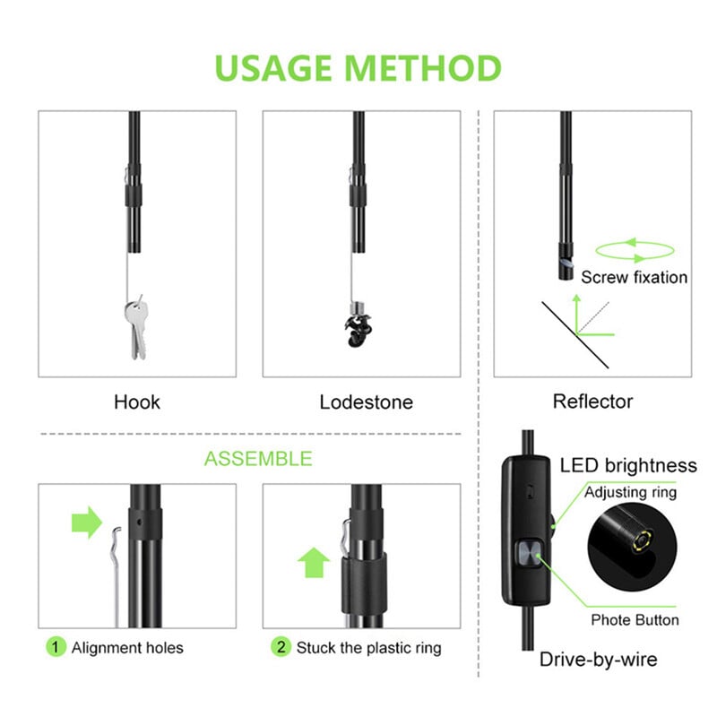 Veekindel 5,5 mm endoskoopkaamera reguleeritav 6 LED tööstusliku endoskoobi kaamera painduva traadiga kontrollimise boreskoobi kaamera autole