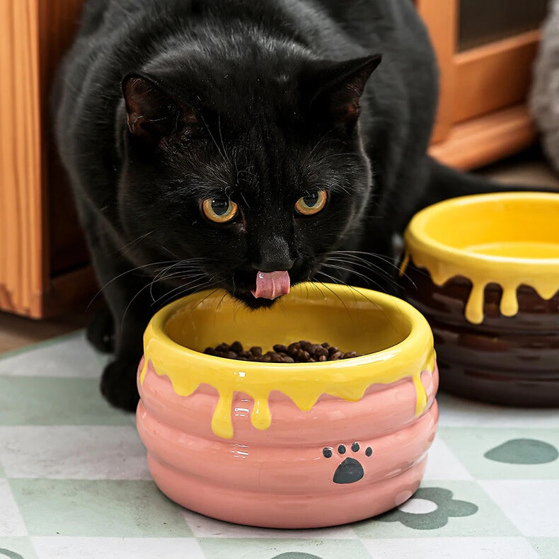 Aukštas keraminis kačių dubuo, apsaugantis nuo apvirtimo kačių maisto dubuo kaklo apsauga geriamasis dubuo Mielas naminių gyvūnėlių maisto dubuo šunų maisto dubuo naminių gyvūnėlių reikmenys