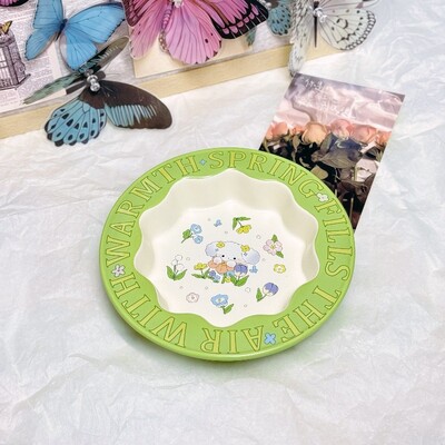 Katės dubuo žalias triušis, nėriniuotas kačių dubuo nuo juodo smakro kačių konservuoto maisto dubuo Keraminis šunų maisto dubuo aukštas geriamasis dubuo naminiams gyvūnėliams