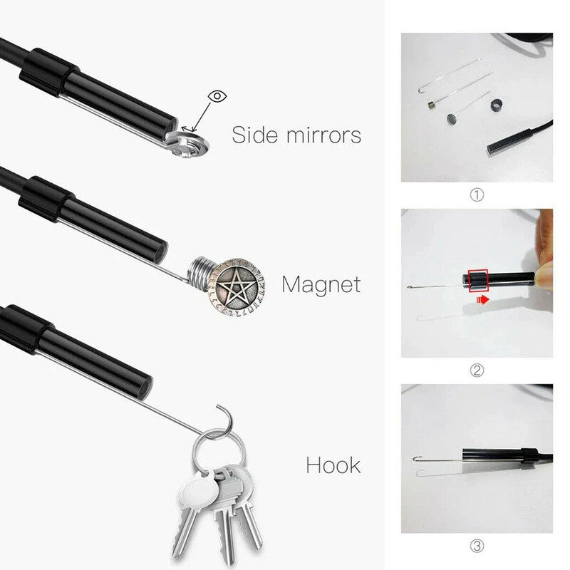 5,5 mm kanalizacijos pramoninio endoskopo vamzdyno endoskopija C tipo lanksti gyvatė mini kamera 3 viename automobilinis boreskopas, skirtas Android