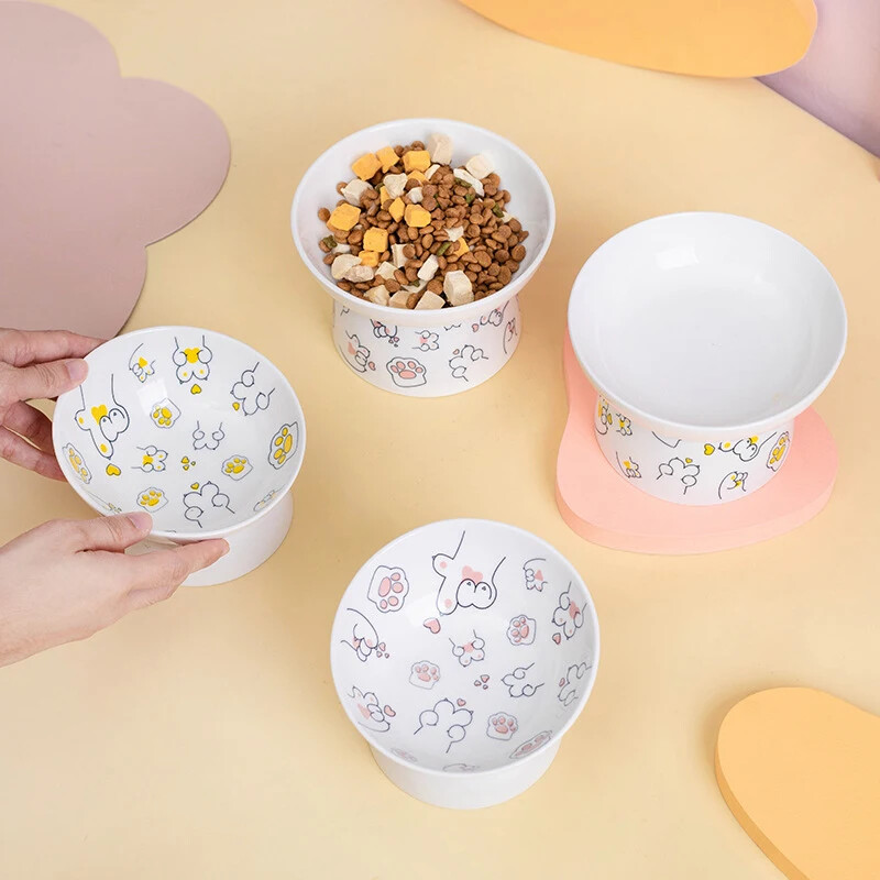 Katės dubuo keraminis naminių gyvūnėlių ėdalo vandens indas kačių ėdalas apsaugo gimdos kaklelio slankstelį įstrižai atsidarantis naminiams gyvūnėliams aukštai pėdai skirtas dubuo katėms