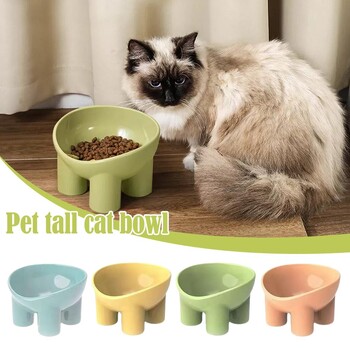 Купа за котешка храна Macron Color Thick Legs High Feet Stable Food Dog 4-Color Pet Grade Drop Eat Food Water Dish Anti Bowl Suppli O9H0