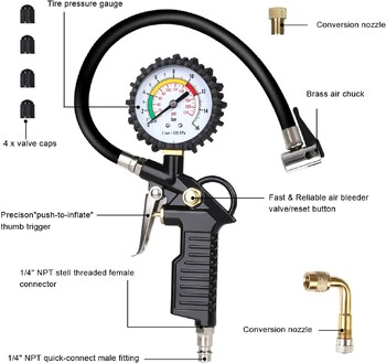 2023 Digital Pointer Car EU Tire Air Pressure Manometer 0-220Psi Високоточен тестер за превозни средства Мониторинг на инфлацията