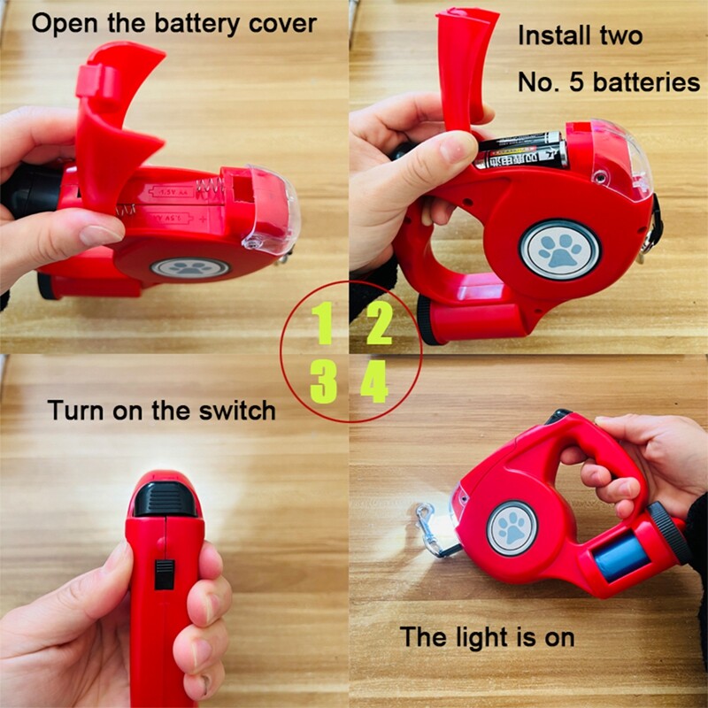 Vodítko pre domáce zvieratá 4,5 m multifunkčné LED svietidlo, výsuvné, zaťahovacie, vodítko pre psov, potreby na chôdzu pre zvieratá