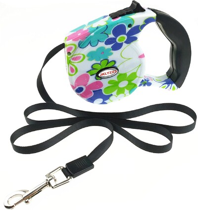 Ištraukiamas pavadėlis šuniui, spausdinamas gėlių pavadėlis šuniui, mažas, vidutinis, didelis augintinis, katė iki 30 kg, 5 m