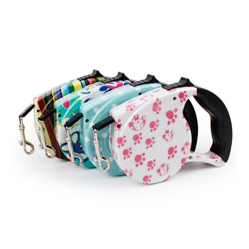 Ištraukiamas pavadėlis šuniui, spausdinamas gėlių pavadėlis šuniui, mažas, vidutinis, didelis augintinis, katė iki 30 kg, 5 m