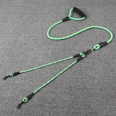 Dviejų galvų šunų vaikščiojimo virvė su banguotu piešiniu, viena traukiama dvi traukimo virvė, neapvyniojama ir nuimama