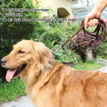 Γνήσιο δέρμα Dog Leash Dogs Long Leashes Braided Pet Walking Training Leads Καφέ Μαύρα Χρώματα για Μεσαία Μεγάλα Κατοικίδια