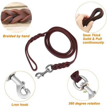 Γνήσιο δέρμα Dog Leash Dogs Long Leashes Braided Pet Walking Training Leads Καφέ Μαύρα Χρώματα για Μεσαία Μεγάλα Κατοικίδια