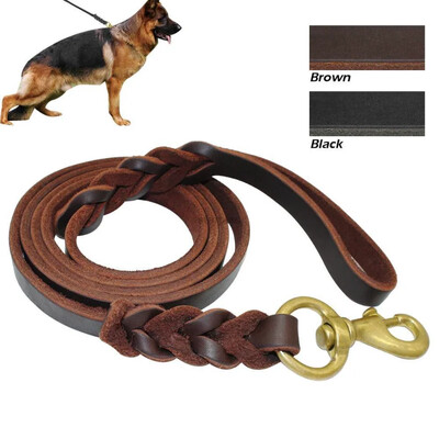 Γνήσιο δέρμα Dog Leash Dogs Long Leashes Braided Pet Walking Training Leads Καφέ Μαύρα Χρώματα για Μεσαία Μεγάλα Κατοικίδια