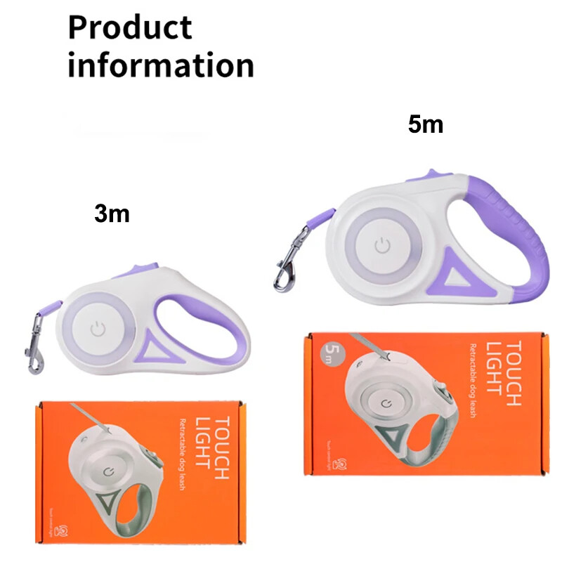 3M/5M automatické navíjacie vodítko pre psa s baterkou, LED svietiace v noci, vodítko na chôdzu, odolné nylonové vonkajšie vodítko pre psa