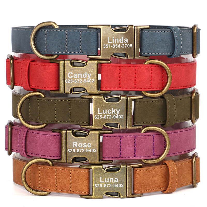 Isikupärastatud koera kaelarihma ja jalutusrihma komplekt PU-nahast koera kaelarihmad koos pliiköiega kohandatud graveeritud ID-pandlaga väikestele suurtele koertele