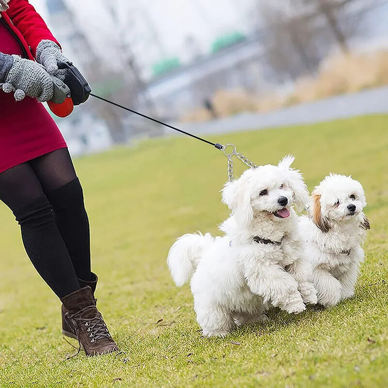 Sunkaus metalo dvigubo šunų pavadėlio sukabintuvas, atsparus kramtymui, nesipainiojimas su dvigubu naminių šunų pavadėlio ilgintuvu, skirtas 2 šunims pasivaikščioti