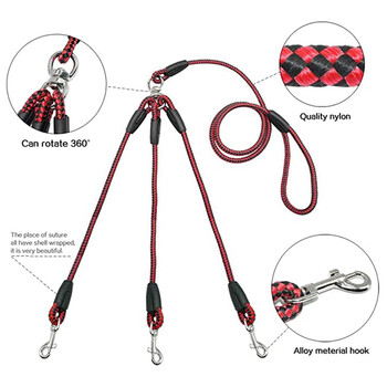 3 Way Dog Leashes Couplers for Walking 3 Dogs Pets Pets Nylon Braided Rope No Tangle Dog Leashes for Small Dogs Dual Three Dogs Leash