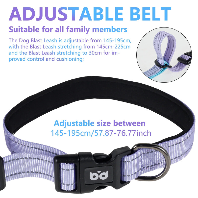 Šuns pavadėlis, šviesą atspindintis, reguliuojamas diržas, nešiojamas bėgimas, patogus vaikščioti naminių gyvūnėlių šuns krūtinės dirželis, traukiamasis lynas šuns pavadėlis