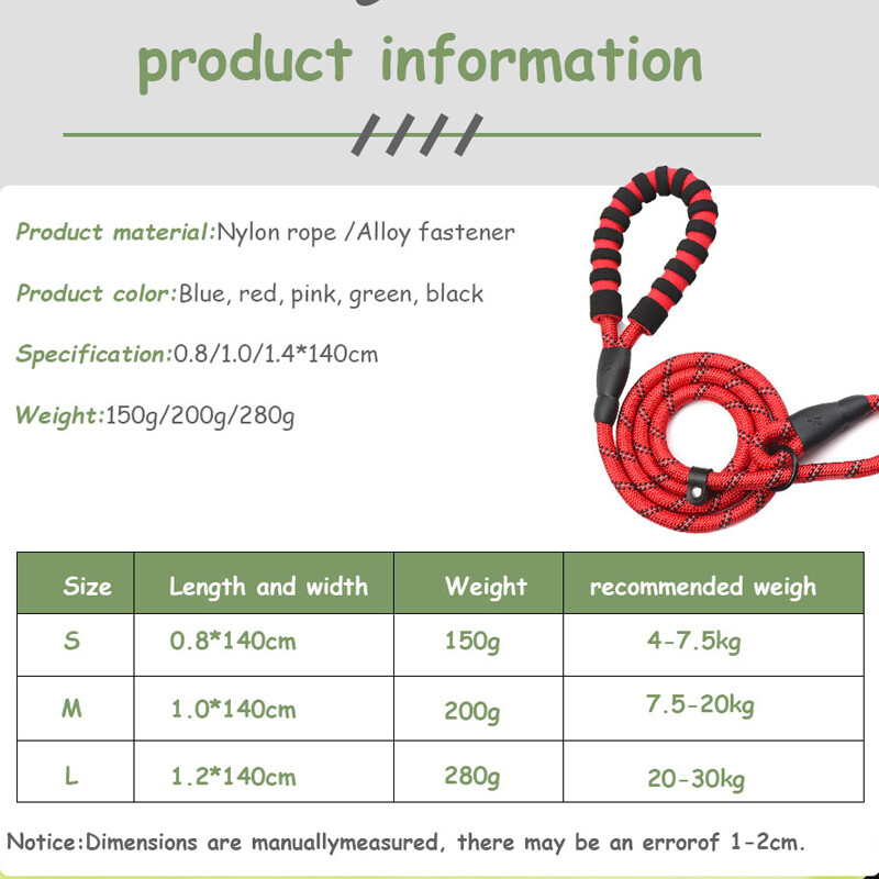 Lesă durabilă din nailon pentru câini pentru animale de companie, cățeluș, plimbări reflectorizante, lesă, alergare, curea de plumb, frânghie pentru câini mici, mijlocii mari, guler