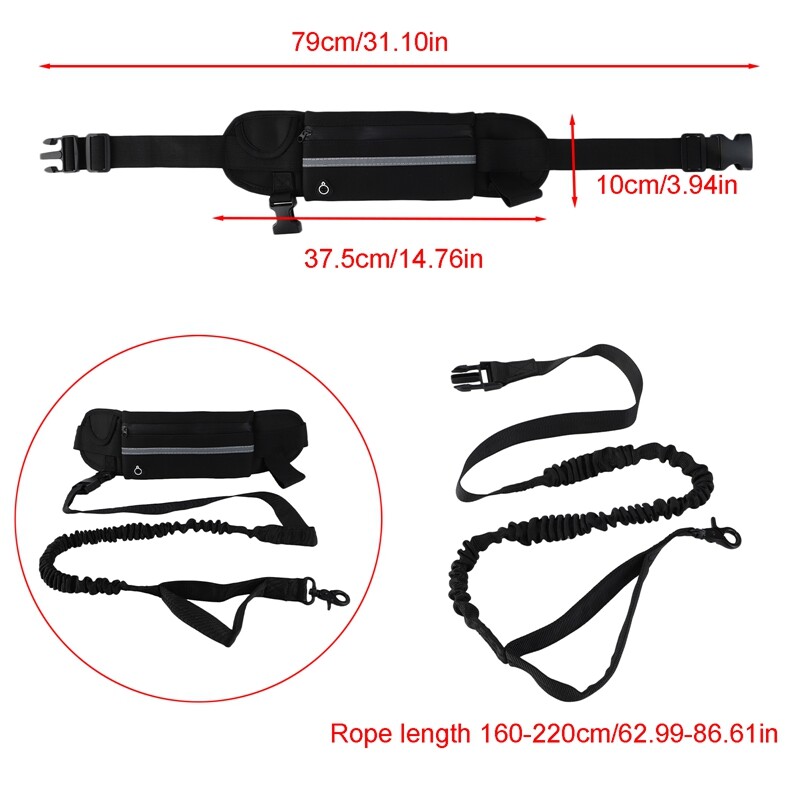 Laisvas šunų bėgiojimo pavadėlis su užtrauktuku maišeliu Bėgimo pavadėlis Daugiafunkcinis juosmens krepšys naktį matomas šviesą atspindinti šunų vedžiojimo virvė